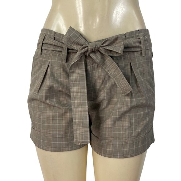 Banana Republic Women's Brown Plaid High-Waisted Shorts With Tie-Belt Sz 6 - New - Picture 1 of 10